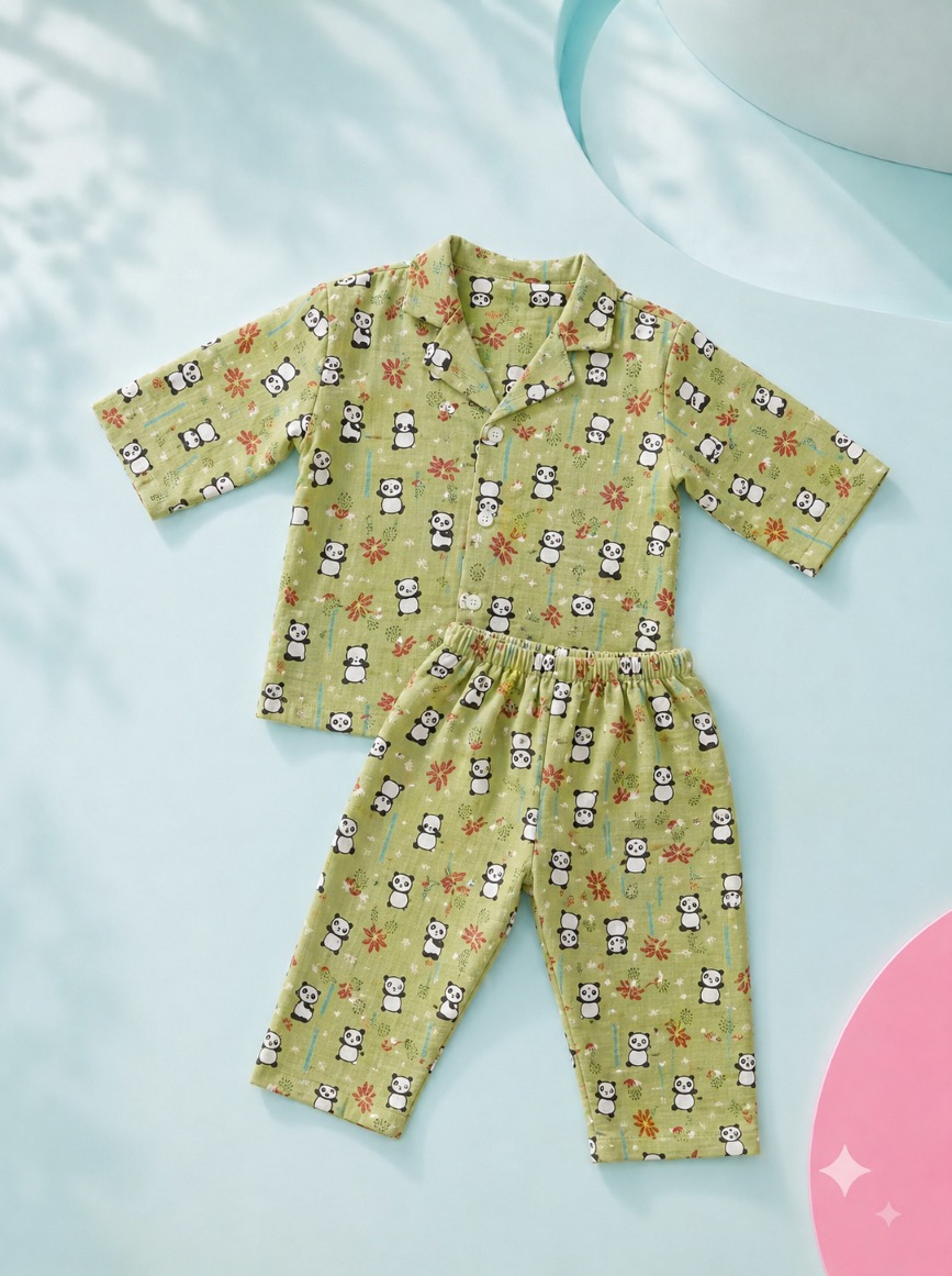 Kehri unisex Night Suit- Green Panda print